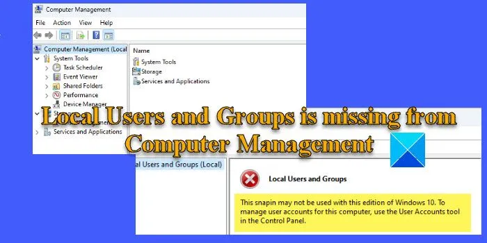Usuários e grupos locais ausentes no gerenciamento do computador