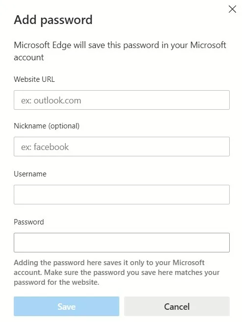 Nieuw wachtwoord toevoegen in Microsoft Edge op pc.