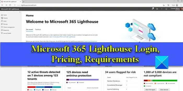 Login, preços e requisitos do Lighthouse do Microsoft 365