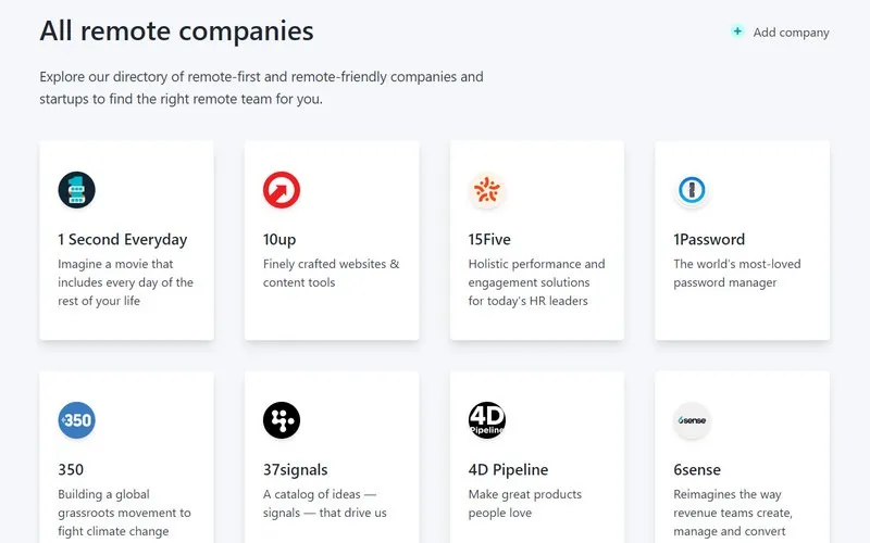 Sezione aziende remote di Nodesk sul web