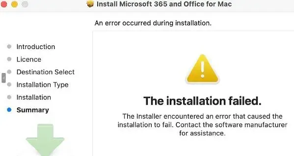 Erro de instalação do Office SR98E4SH-S no Mac