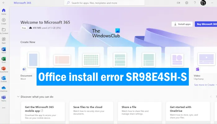 Erro de instalação do Office SR98E4SH-S