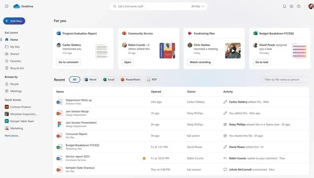 Neue Webansicht von OneDrive