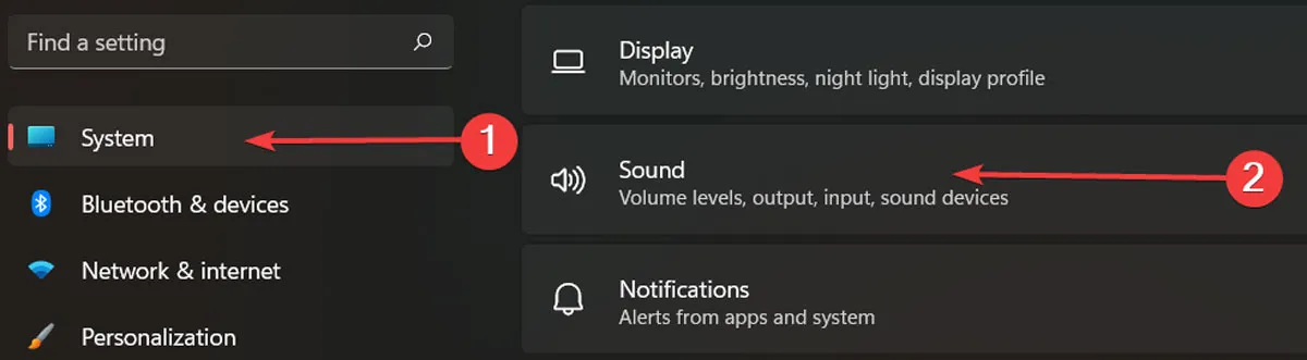 Ouverture des paramètres sonores sous Windows.