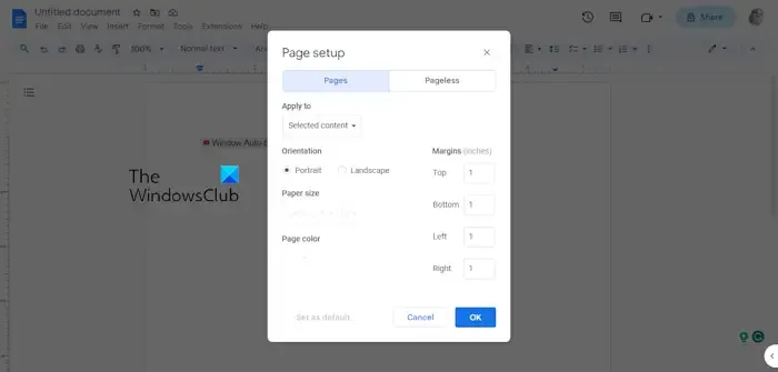 Configurar página Documentos de Google