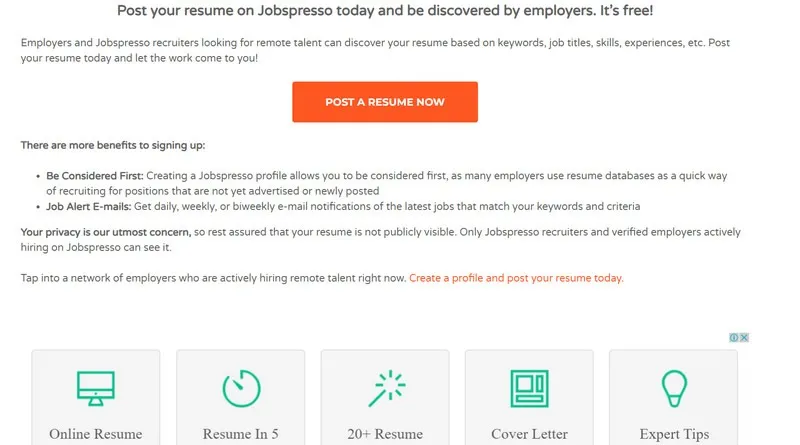 Een CV plaatsen op Jobspresso