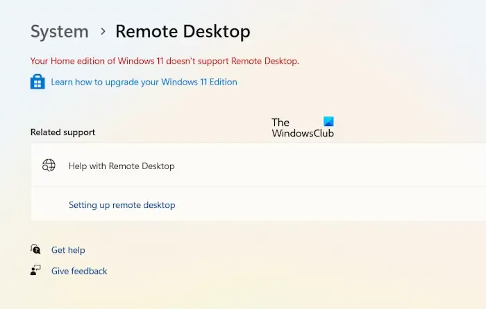 Remotedesktop wird nicht unterstützt