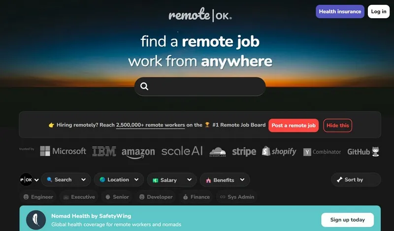 RemoteOK-Webseite