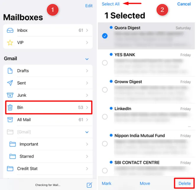 Eliminar correos de la papelera en iPhone