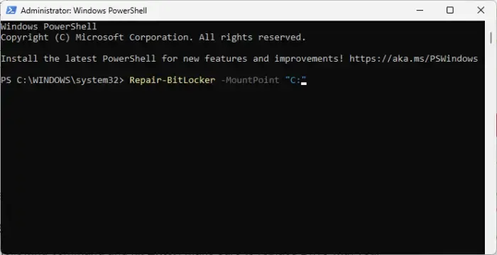 Reparar BitLocker com PowerShell