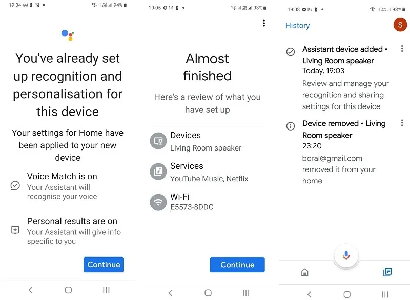 Google Home 앱에서 Home Mini 기기를 재설정하는 다양한 단계