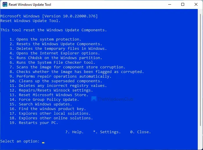 Windows Update ツールをリセットすると、設定とコンポーネントが自動的にデフォルトに復元されます 