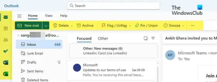 Überarbeitete Benutzeroberfläche des Outlook-Clients