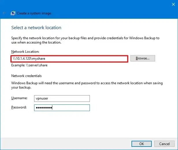 Credenziali di rete di backup di Windows 10