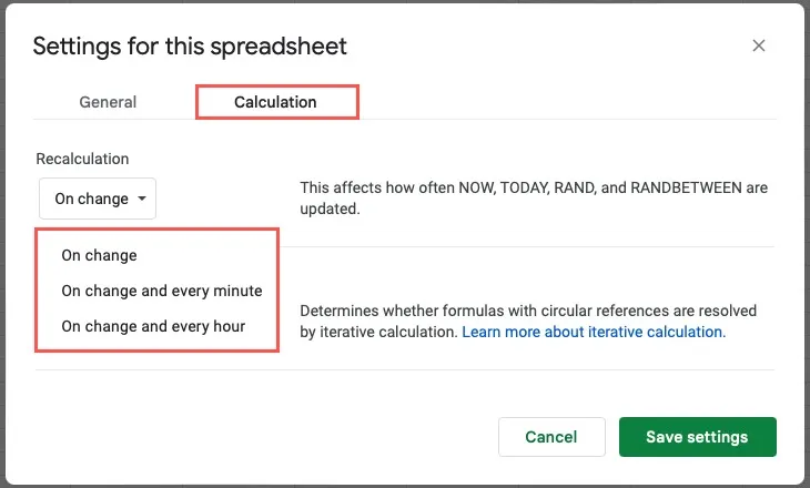 Instellingen voor het herberekenen van datumfuncties in Google Spreadsheets