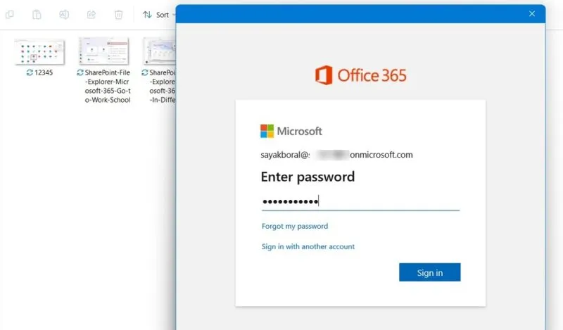 Anmelden bei OneDrive mit einem Microsoft 365 Business-Konto auf einem Windows 11-Gerät.