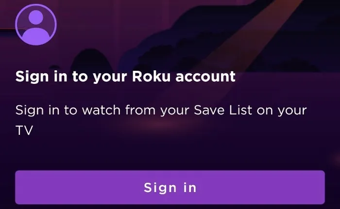 Roku アプリで「サインイン」をタップします