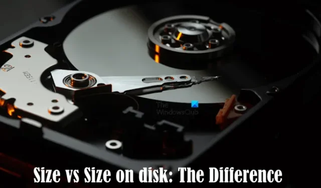 Explicación de la diferencia entre tamaño y tamaño en el disco en Windows