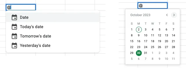 Google スプレッドシートのスマート チップの日付オプション