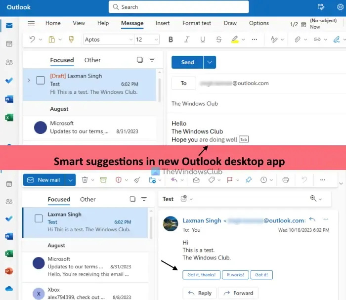 スマートな提案の新しい Outlook アプリ