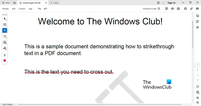 Texte PDF barré Adobe Reader