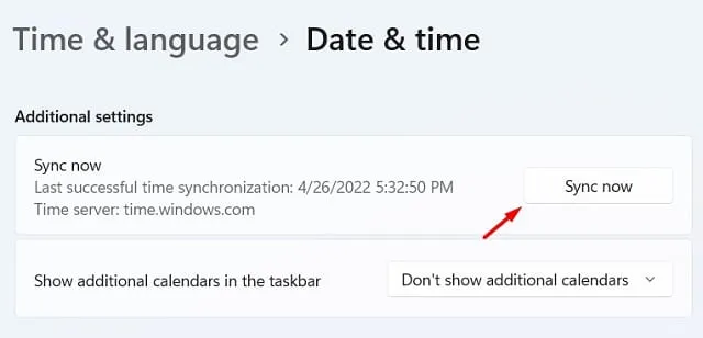 Synchroniser maintenant la date et l'heure dans Windows 11