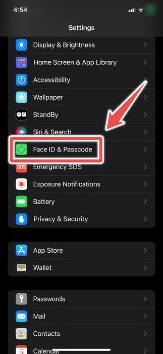 L'opzione Face ID e passcode nelle impostazioni su un Iphone