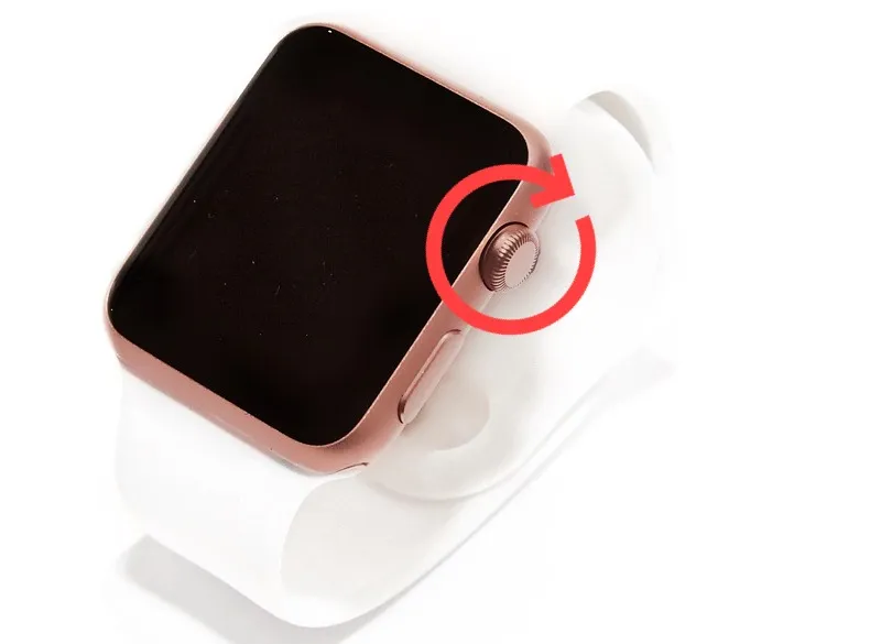 Freccia che mostra come ruotare la Digital Crown su Apple Watch
