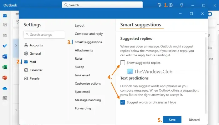 disattivare l'app Outlook per i suggerimenti intelligenti