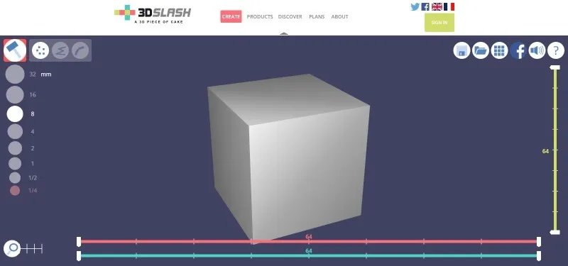 Un cubo base in 3D Slash.