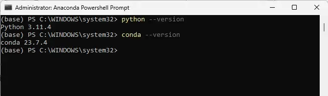 verifieer versies van Anaconda en Python