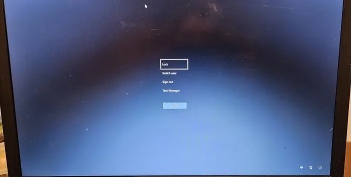 Bildschirmansicht des Anmeldemenüs auf einem Windows-Laptop.