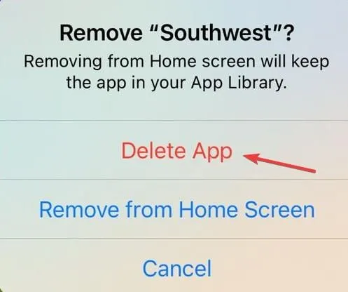 Löschen Sie die App, um den Southwest-Fehler 500120309 zu beheben