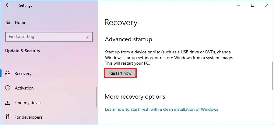 Inicio avanzado de Windows 10