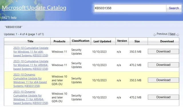 Aggiornamento della sicurezza KB5031354 e KB5031358 di Windows 11