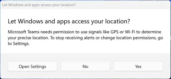 Permita que o Windows e os aplicativos acessem sua caixa de diálogo de localização