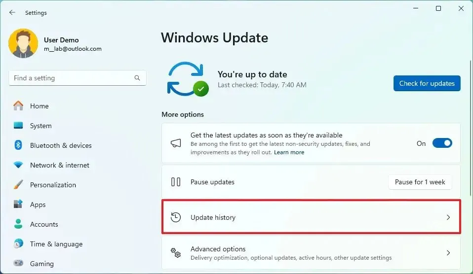 Configurações de atualização do Windows 11