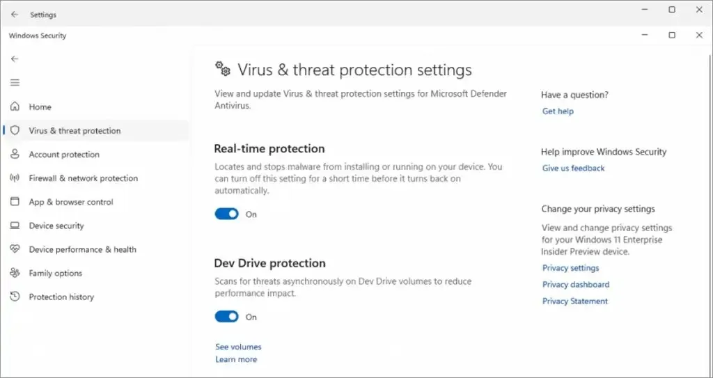 Windows Security Dev Drive-Schutz
