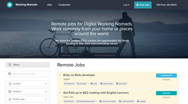 Homepage di Working Nomads
