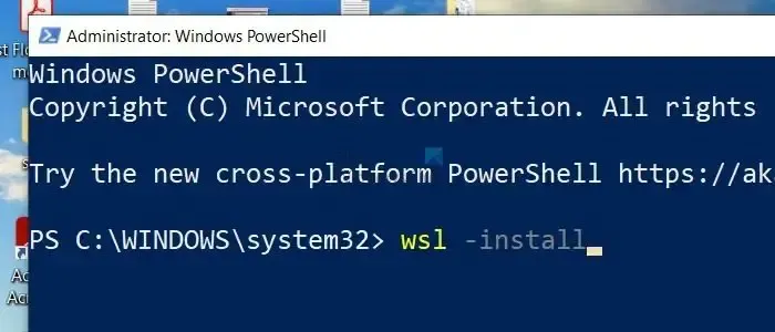 Instalação WSL usando PowerShell
