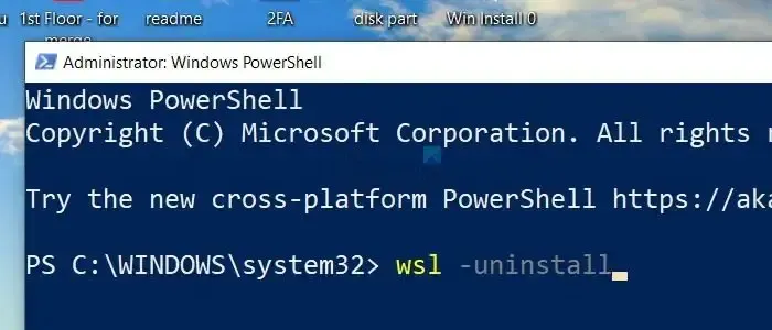 WSL desinstalar o Windows usando PowerShell