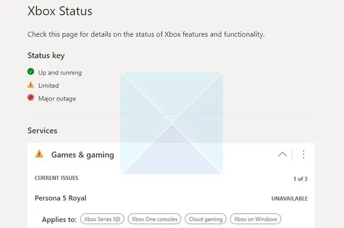État du service Xbox