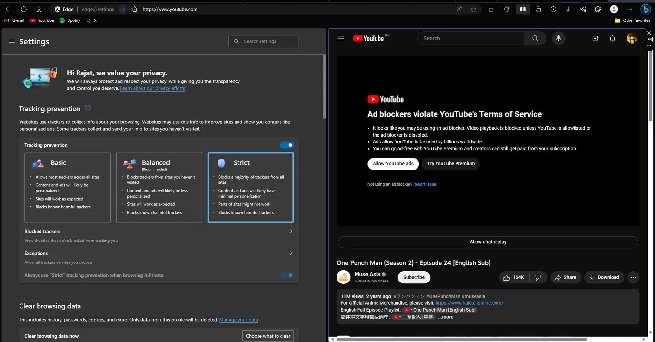 YouTube bloqueado en Microsoft Edge