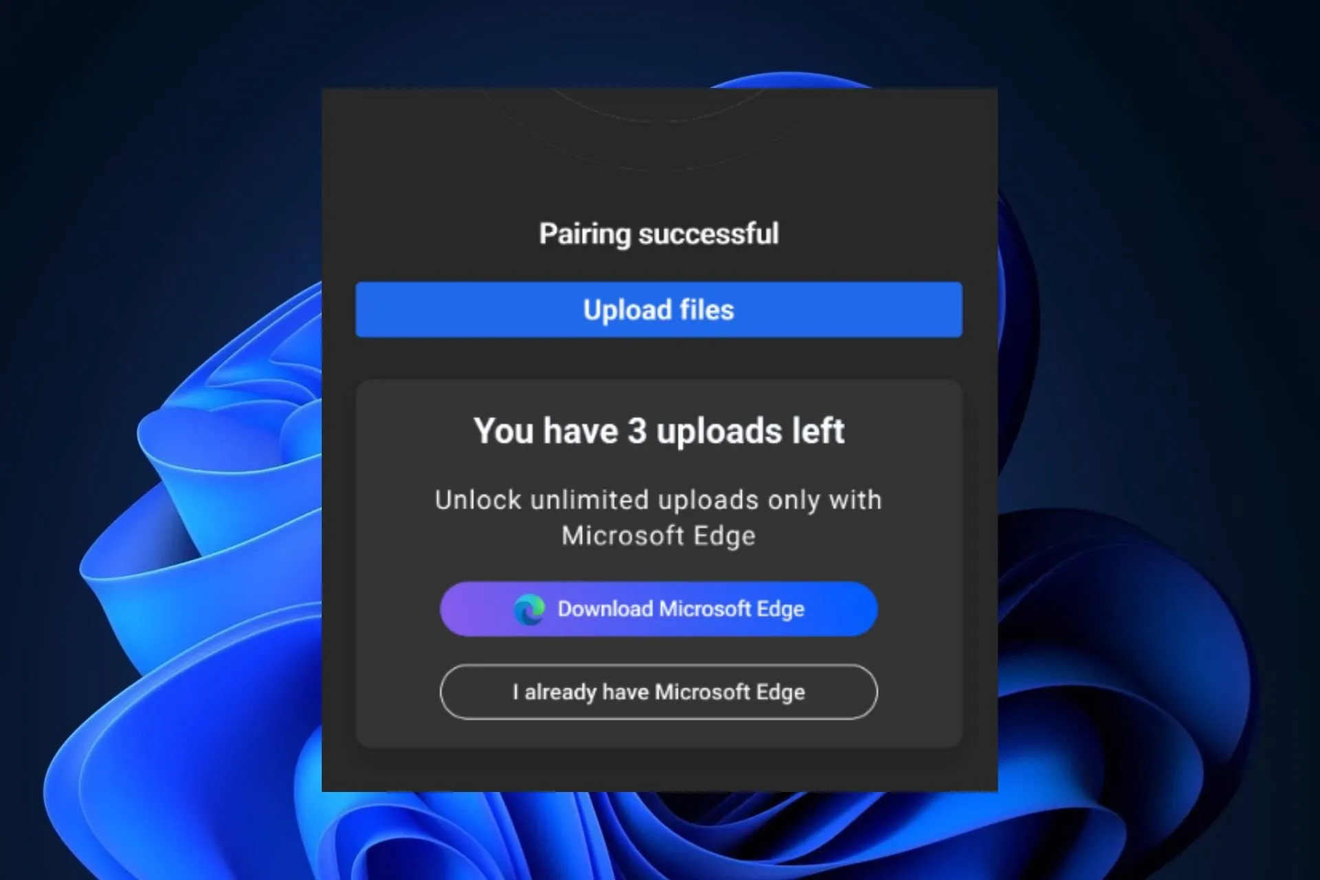 upload do Microsoft Edge do celular