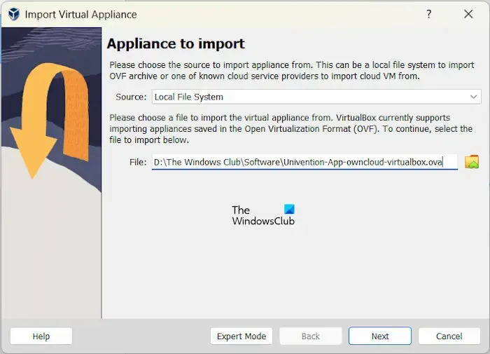 Dodaj urządzenie ownCloud do VirtualBox