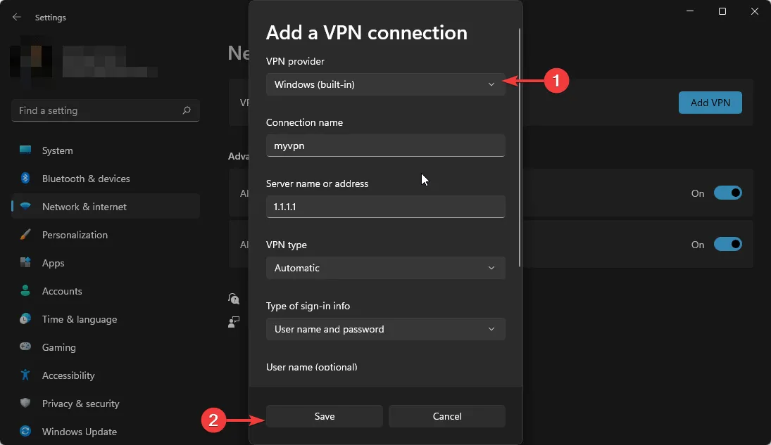 Windows 11でVPN接続を追加する