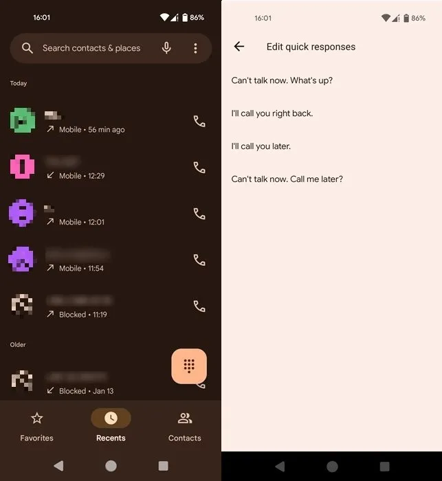 Overzicht van de app-interface van Phone by Google.