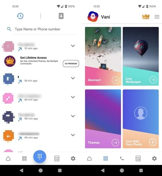 Overzicht van de Vani Dialer-app-interface.