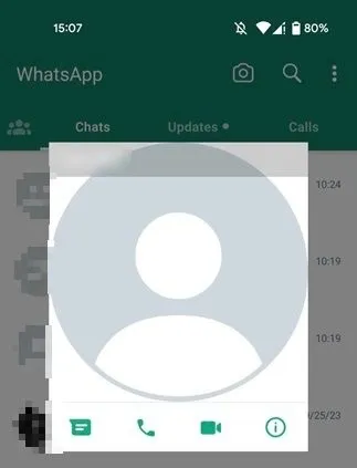 Vue de la photo de profil vierge dans l'application WhatsApp pour Android.