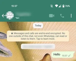 Vista de marca de verificación única debajo del mensaje en WhatsApp para Android.